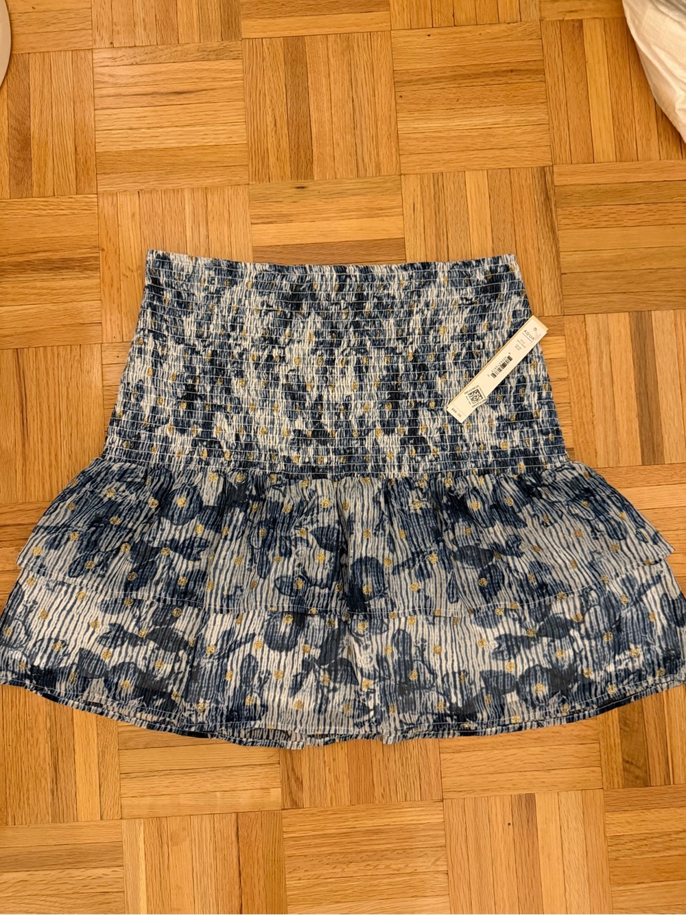 Aqua Blue Floral Smocked Mini Skirt